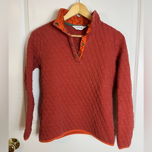 Orvis Sweater Womens XS Orange Cotton Polyester Soft Knit Sweatshirt Henley - Picture 1 of 3